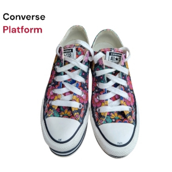 Girls United Platform Converse All Star Chuck Taylor Floral Hippie Black Women 6 - Picture 8 of 14
